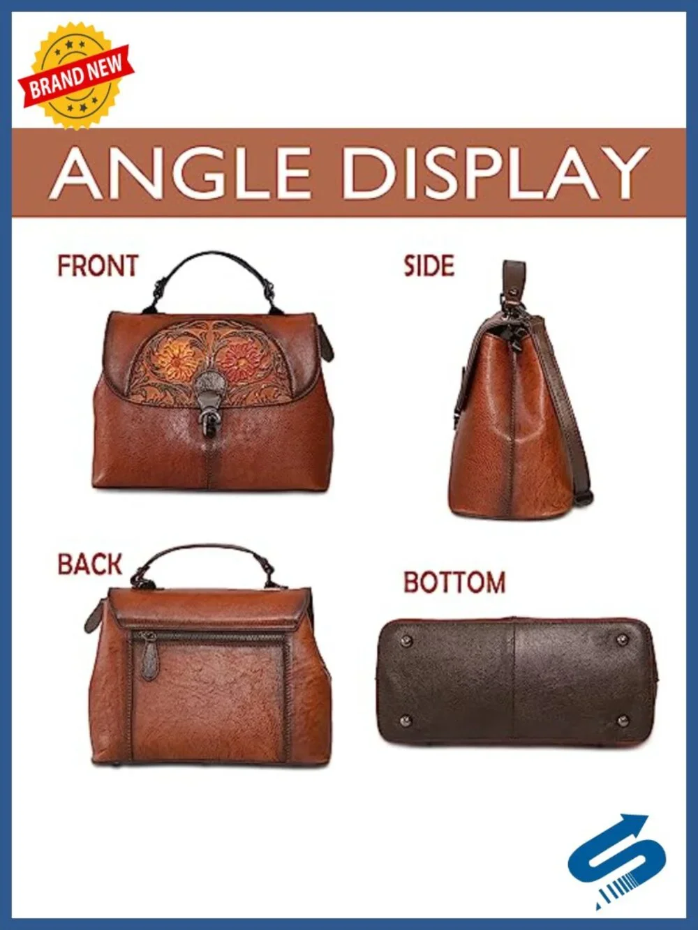 Vintage Handmade Embossed Leather Crossbody Hobo Bag Satchel